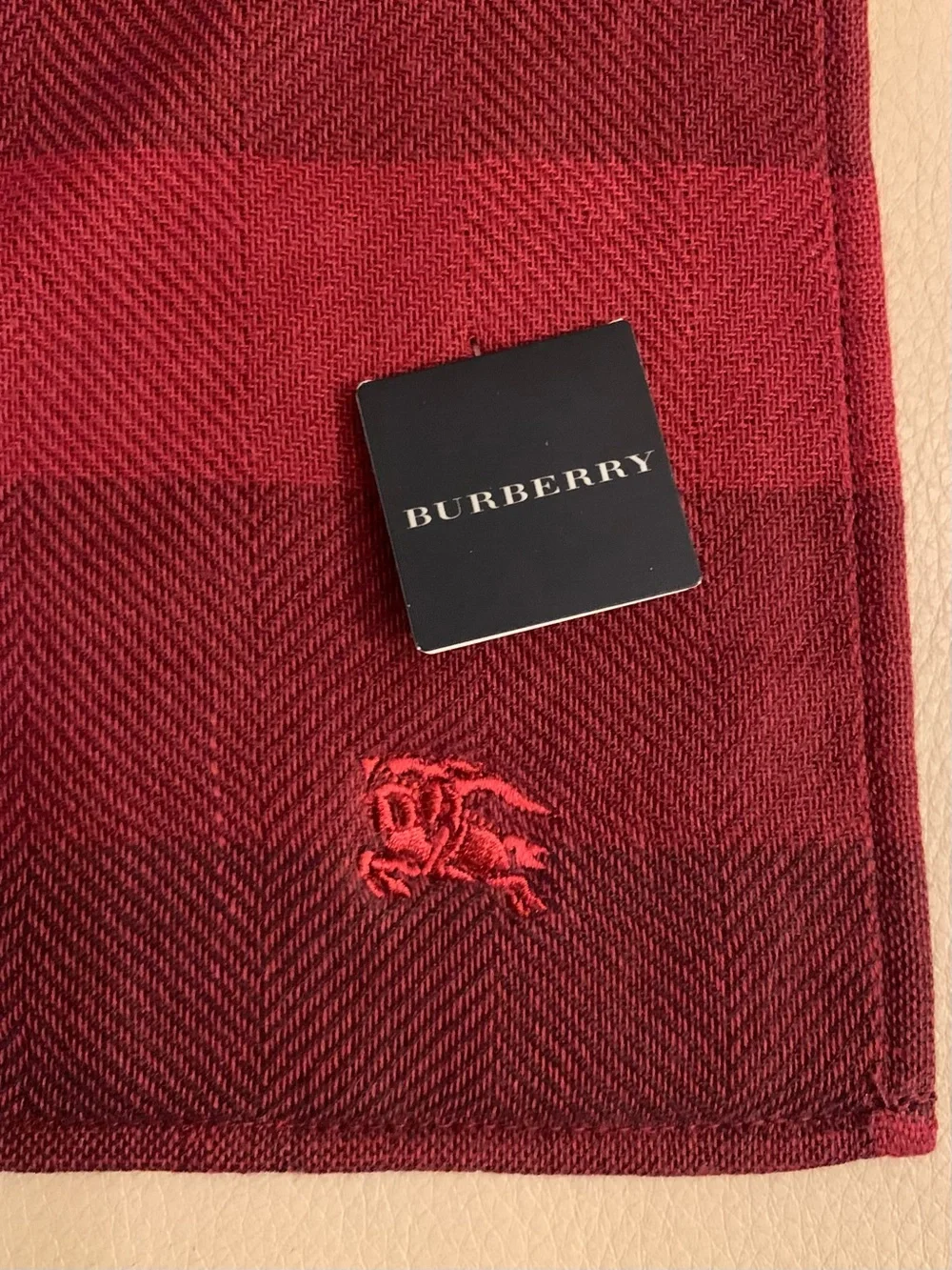 Burberry NWT Red Towel Handkerchief 10” Square 100% Cotton Made in Japan Unisex